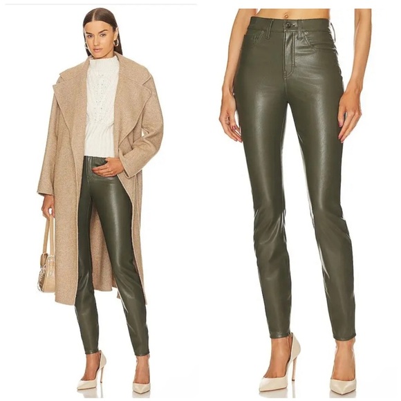 New! Veronica Beard Debbie Skinny Faux Leather Jeans in Loden Olive Green 🌿sz 26 - Picture 2 of 16